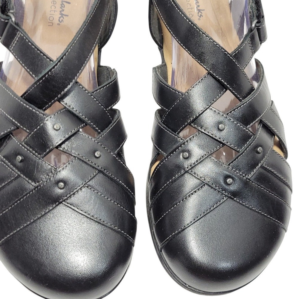 Clarks Elizabelle Sea Sandals Womens 10W Wide Black Leather Strappy Closed Toe - Picture 7 of 16